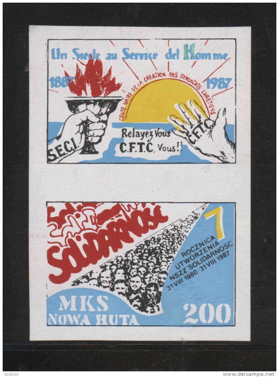 POLAND SOLIDARNOSC (MKS NOWA HUTA) 1987 UNSIECLE AU SERVICE DE L'HOMME PAIR IMPERF (SOLID0406/0851) - Viñetas Solidarnosc