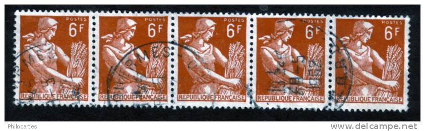 FRANCE   1957  -  Y&T  1115  -  Moissonneuse, 6 F Brique-orange   -  Oblitérés - 1957-1959 Oogst