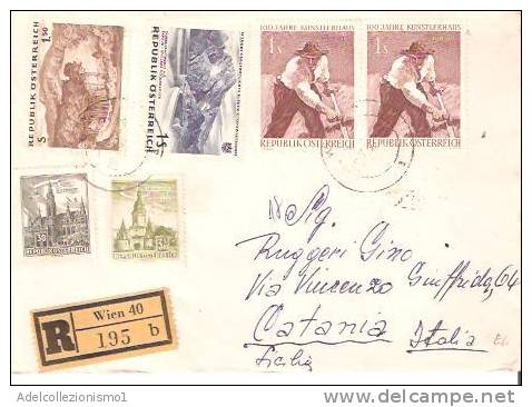 29771)lettera Racc. Con 2x1s+30g+3.40s+1s+1.50s Da Wien A Catania Il 10-7-1963 - Storia Postale