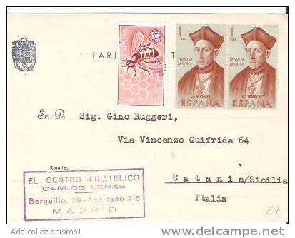 29775)avviso Spagnolo Con 2x1 Pta + 1 Pta Europa Cept Da Madrid A Catania Il 30-10-1962 - Storia Postale