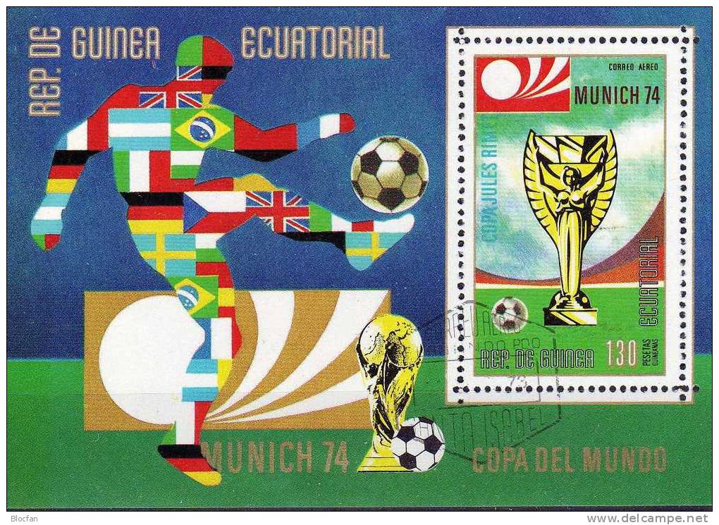 Fussball Und WM-Flaggen 1973 Äquatorial Guinea Block 76 Plus 77 O 2€ Soccer Bloc Sport Sheet From Africa - Guinée Equatoriale