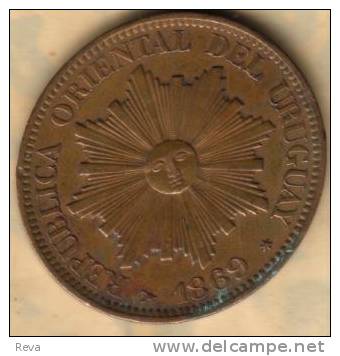 URUGUAY 4 CENTESIMO LAUREL FRONT SUN EMBLEM BACK 1869 F+ KM? READ DESCRIPTION CAREFULLY !!! - Uruguay