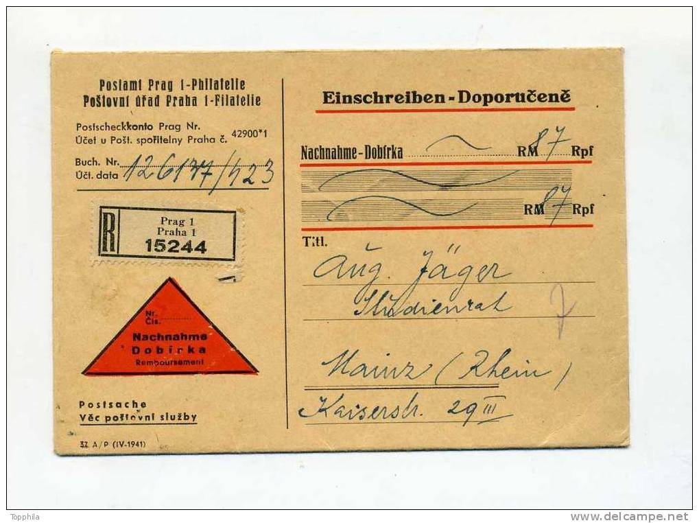 Böhmen+ Mähren 1942 R- Nachnahmebrief Sammlerversandstelle Prag - Briefe U. Dokumente