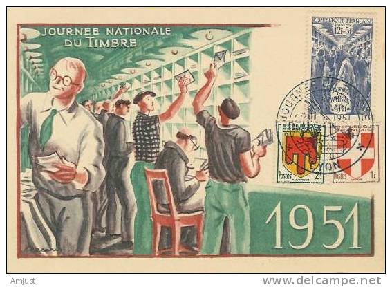 Carte Maximum,Maxi Cards, Journée Du Timbre 1951 Lyon - 1950-1959