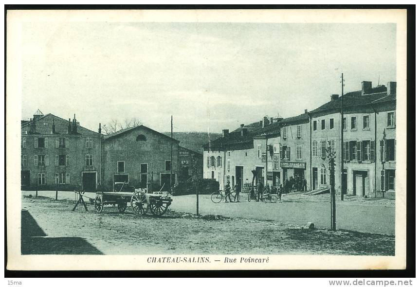 Chateau Salins Moselle Rue Poincaré Canton Jacobs Animée Carte Pliée Au Centre - Chateau Salins