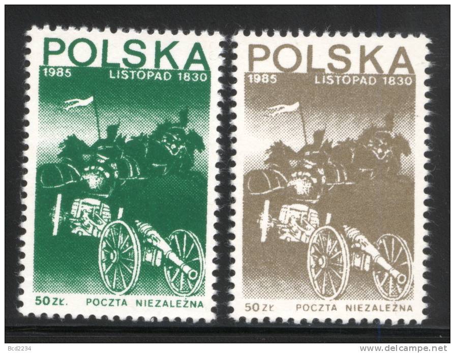 POLAND SOLIDARNOSC (POCZTA NIEZALEZNA) 1985 NOVEMBER UPRISING 1830 SET OF 2 (SOLID0583/0557B) - Viñetas Solidarnosc