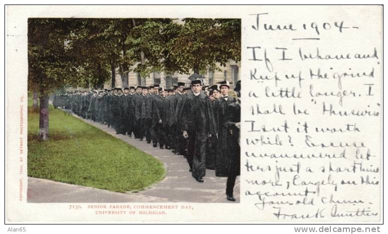 University Of Michigan 1904 Commencement Senior Parade, Ann Arbor, On 1900s Vintage Detroit Photo. Co. Postcard - Altri & Non Classificati