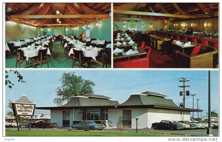 Clawson Michigan, 'The Pagoda' Restaurant & Cocktail Lounge, 1950s/60s Vintage Autos On Chrome Postcard - Andere & Zonder Classificatie