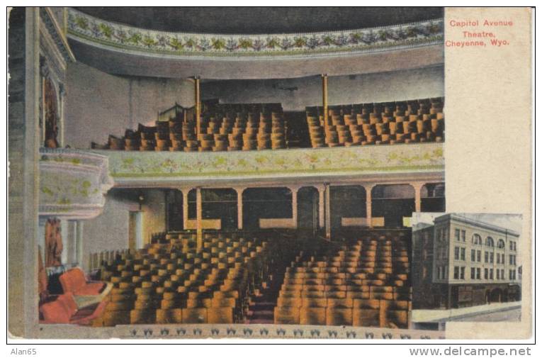 Cheyenne Wyoming, Capitol Avenue Theatre Theater Interior And Exterior View On 1900s Vintage Postcard - Cheyenne