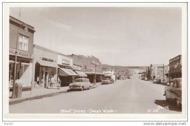 Omak Washington State, Smith Real Photo Street Scene On C1950 Vintage Postcard, Auto, Business Signs - Sonstige & Ohne Zuordnung