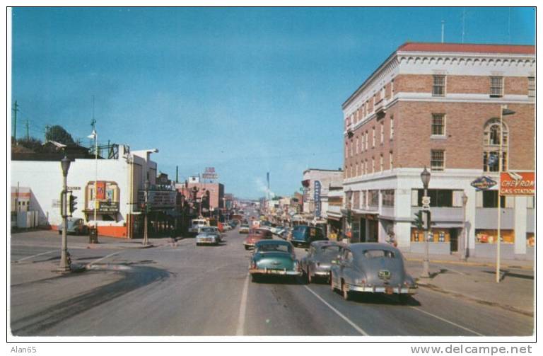 Port Angeles Washington, Ellis Chrome Street Scene, Chevron & 76 Gas Stations, Autos, On C1950 Vintage Postcard - Sonstige & Ohne Zuordnung