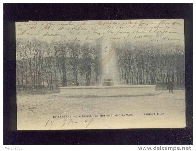 Saint Marcellin Le Bassin Fontaine Du Champ De Mars édit.ollier Couleur Toilée  Belle Carte - Saint-Marcellin