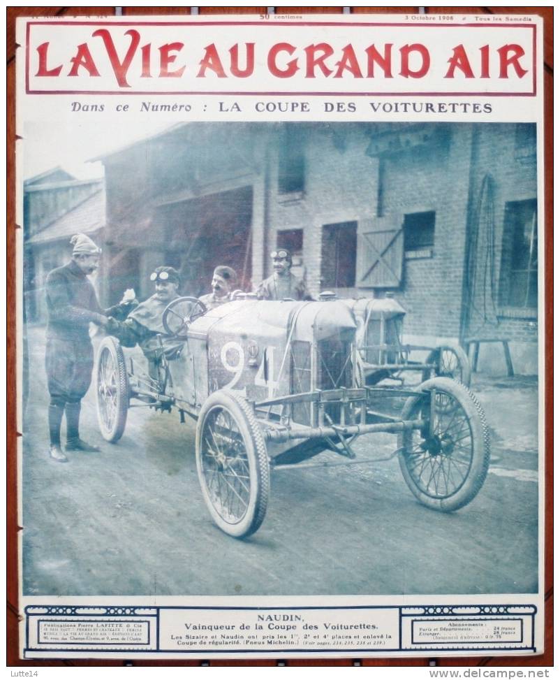La Vie Au Grand Air N°524 Du 03/10/1908: Automobile Coupe Des Voiturettes  / Aviation Frères Wright  / Hippisme - 1900 - 1949