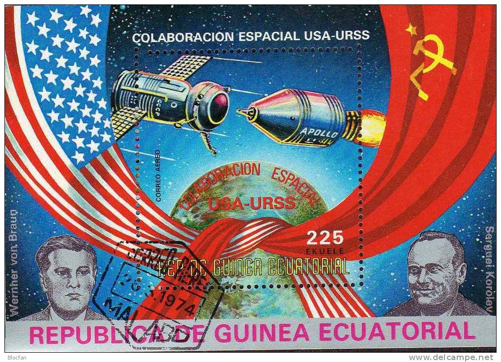 Rakete Und Flagge 1975 Guinea Äquatorial Block 172 Plus 173 O 8€ Raumfahrt Bloc Space Sheet From Africa - Guinée Equatoriale