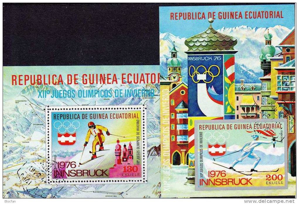 Skisport In Den Alpen 1975 Guinea Äquatorial Block 159 Plus 160 O 5€ Ski-Langlauf Sport Bloc Olympic Sheet From Africa - Equatoriaal Guinea