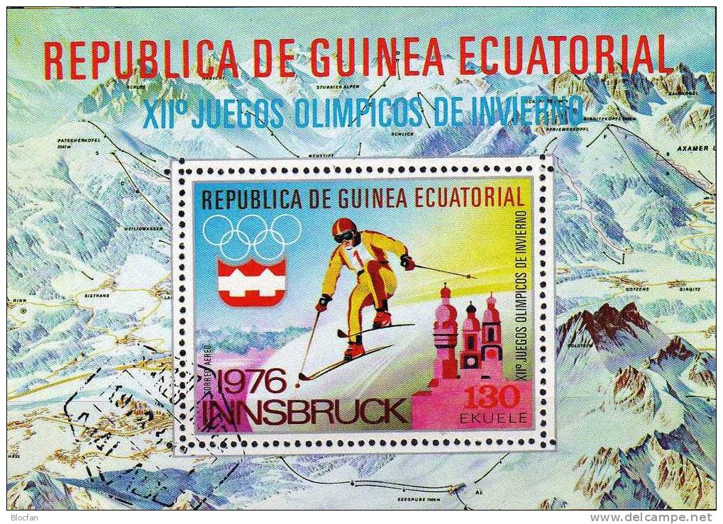 Skisport In Den Alpen 1975 Guinea Äquatorial Block 159 Plus 160 O 5€ Ski-Langlauf Sport Bloc Olympic Sheet From Africa - Equatoriaal Guinea