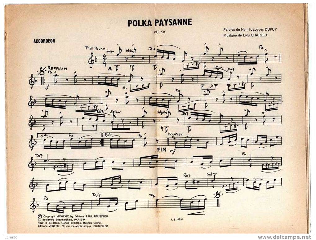 MUSIQUE -PARTITION Paroles Chant   : EDITION   PAUL   BEUSCHER  POLKAS   I - Zubehör & Versandtaschen