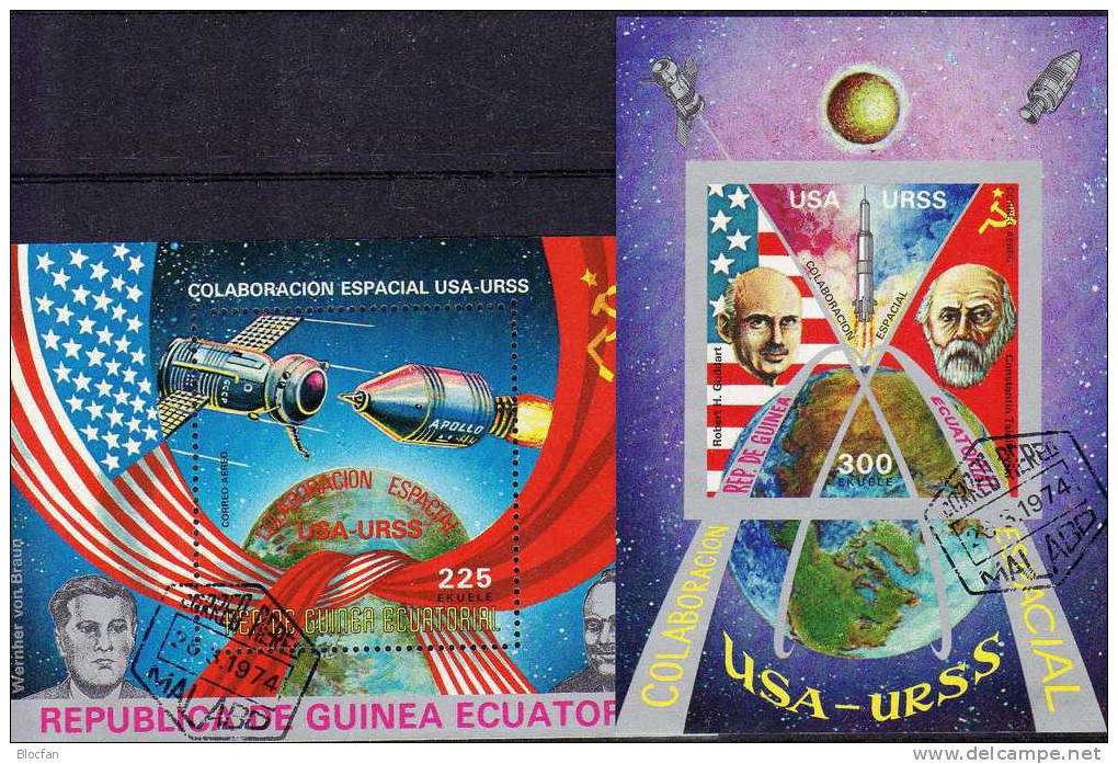 Rakete Und Flagge Guinea Äquatorial Block 172 Plus 173 O 8€ - USA