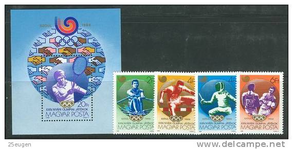 HUNGARY 1988 MICHEL NO 3959-3962 + BL.198  MNH - Zomer 1988: Seoel