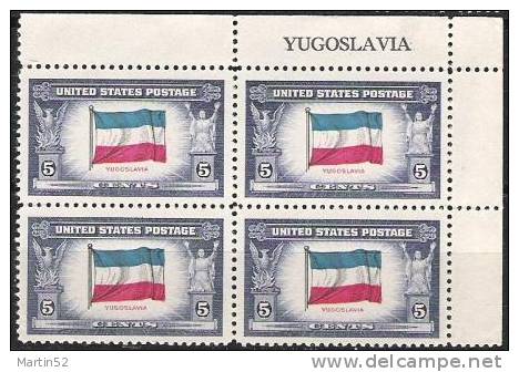 Flags Of Occupied Countries 1943: Block Michel-No.517 "YUGOSLAVIA"  ** MNH - Plate Blocks & Sheetlets