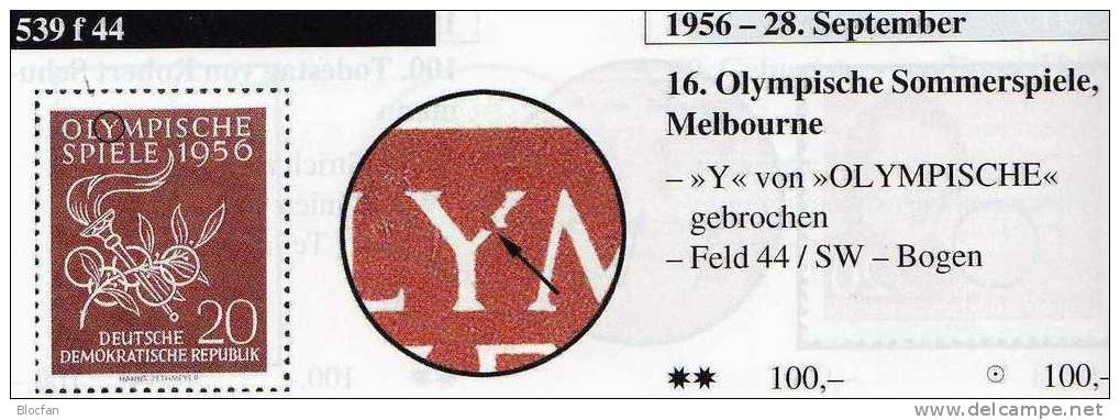 Olympiade Gebrochenes Y DDR 539 II Aus Teilauflage O 80€ Mit Vergleich - Summer 1956: Melbourne
