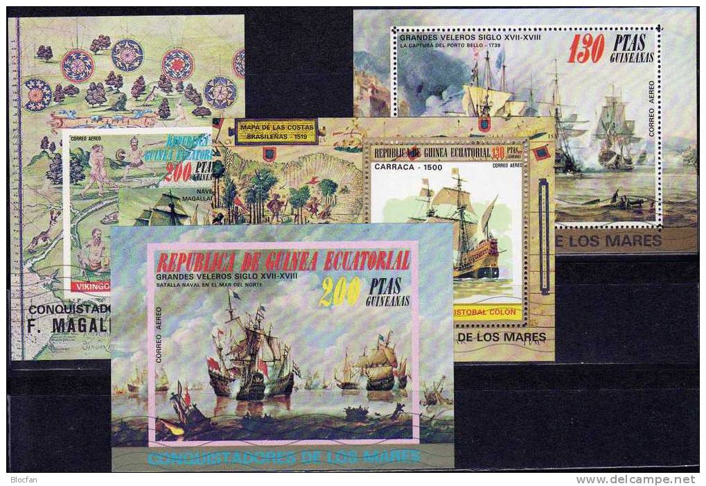 Schlacht-Schiffe Gemälde 1975 Guinea Äquatorial Block 190 Bis 193 O 18€ Ship Bloc Painting Sheet From Africa - Guinée Equatoriale