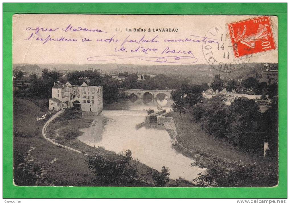 LA BAÏSE A LAVARDAC - Carte Centenaire écrite En 1911 - Lavardac