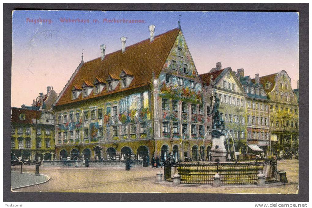 Germany Bayern Augsburg Weberhaus M. Merkurbrunnen König Ludwig III Augsburg Cancel 1918 - Augsburg