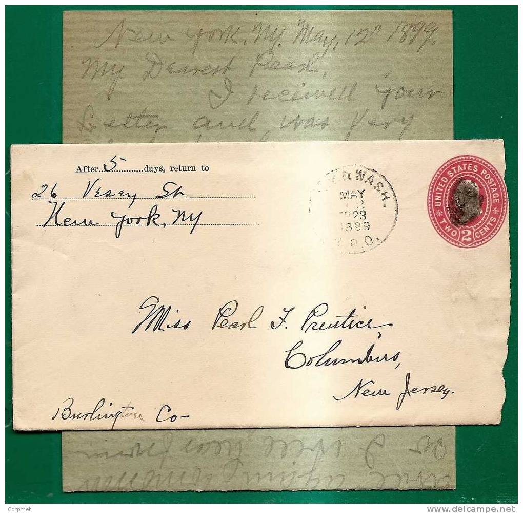 US - 1899 ENTIRE Mute Cancel + Letter To NEW JERSEY - ...-1900