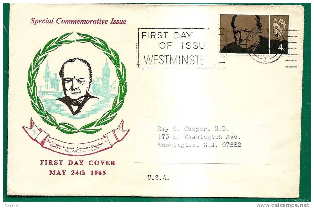 UK - W. CHURCHILL 1965 First Day Cover Sent To Washington - Special Commemorative Issue - Sir Winston Churchill