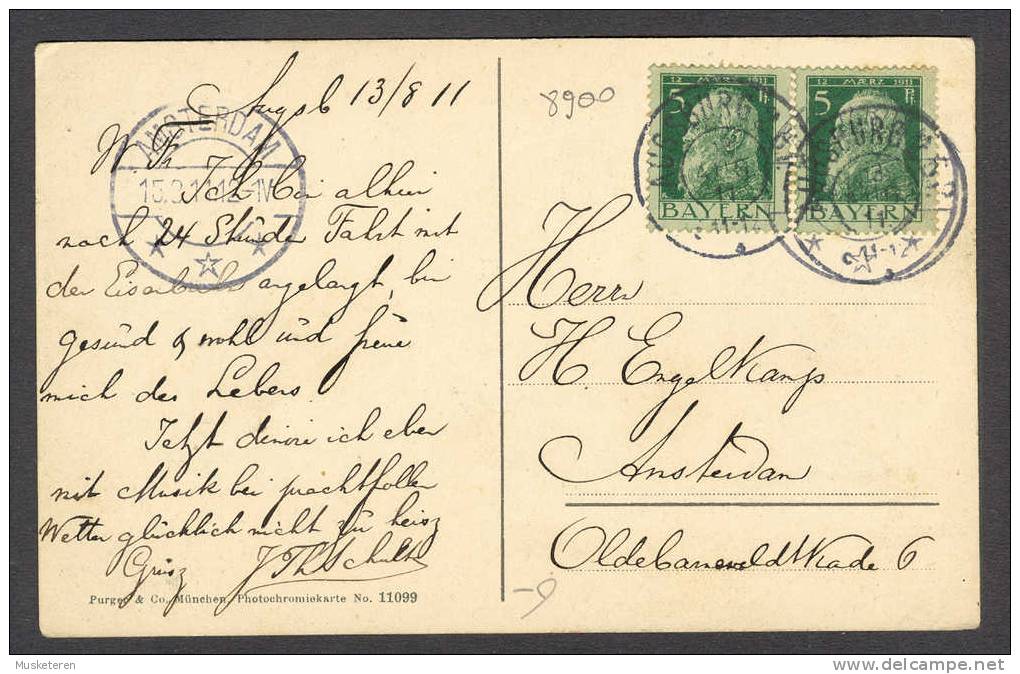 Germany Bayern Augsburg Rotes Tor Photocromiekarte Prinzregent Luitpold Augsburg Cancel 1911 To Amsterdam Netherlands - Augsburg