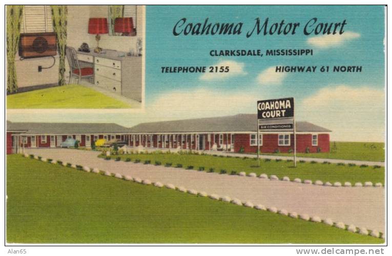 Clarksdale Mississippi, Coahoma Motor Court, Lodging Motel, On 40s/50s Linen Postcard - Other & Unclassified