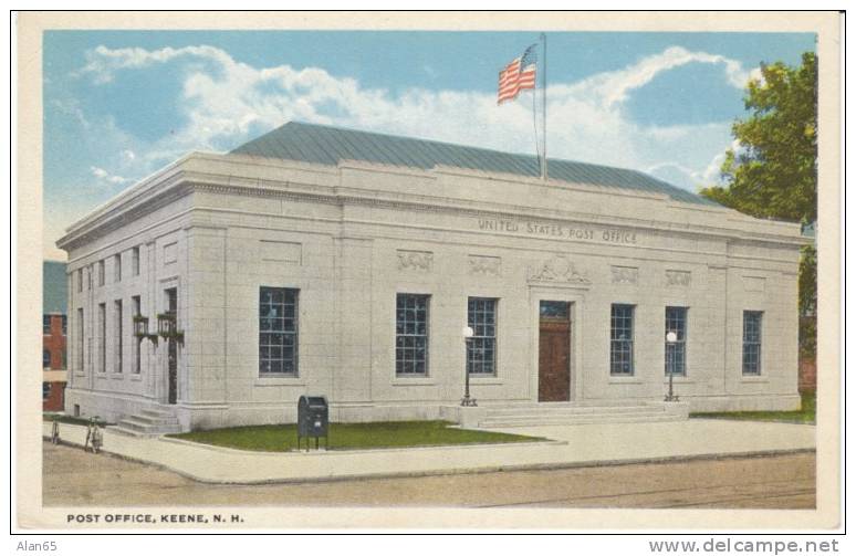 Keene New Hampshire Post Office On C1920s/30s Vintage Postcard - Autres & Non Classés