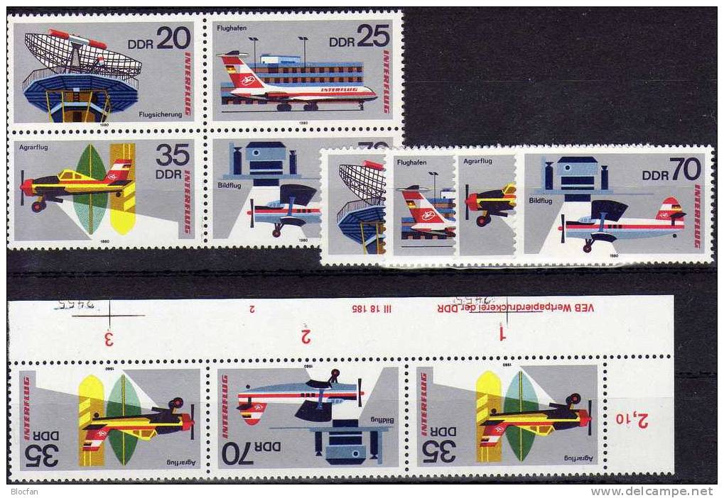 Komplett-Set Sozphilex 1980 DDR 2516/9,VB,DV,Block 59 Plus 16ZD ** 64€ Flugzeuge Bloque Hb Bloc M/s Se-tenant Bf Germany - Se-Tenant