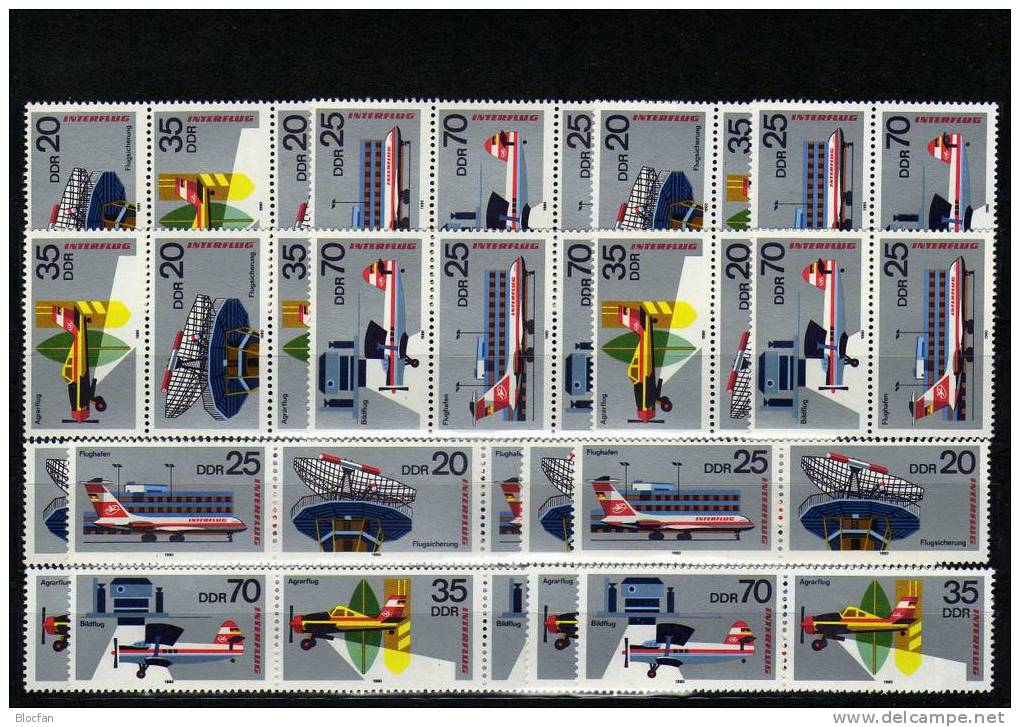 Komplett-Set Sozphilex 1980 DDR 2516/9,VB,DV,Block 59 Plus 16ZD ** 64€ Flugzeuge Bloque Hb Bloc M/s Se-tenant Bf Germany - Se-Tenant