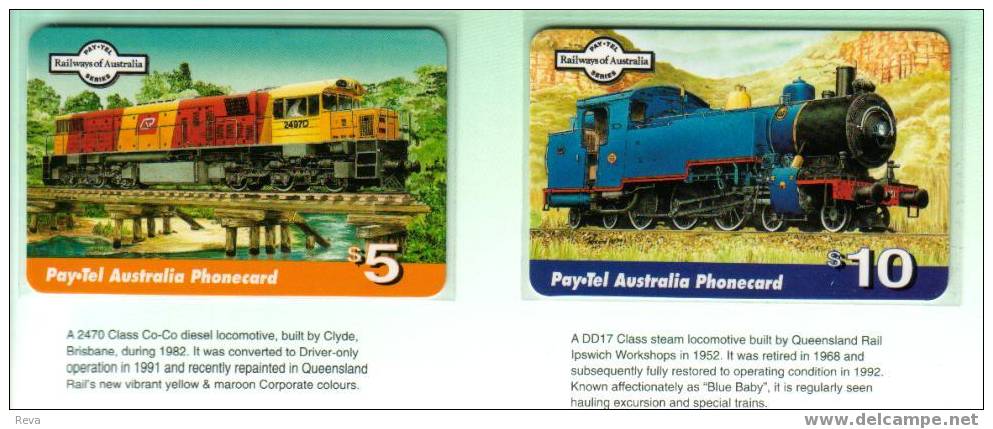 AUSTRALIA $15 SET 2 BEAUTIFUL TRAINS TRAIN  SUNLANDER QUEENSLAND  MINT IN FOLDER  2500  ISSUED  ONLY !! SPECIAL PRICE !! - Australie