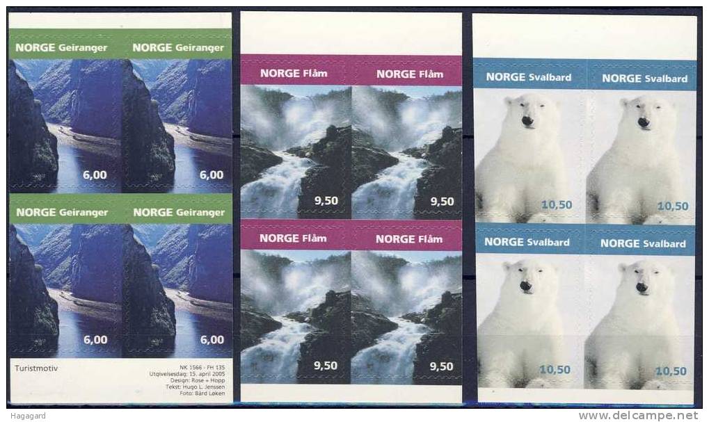 Norway 2005. Tourism. 3 Blocks Of 4. Michel 1531-33 Dl+Dr . Value: 26.00 EUR. MNH (**) - Ungebraucht