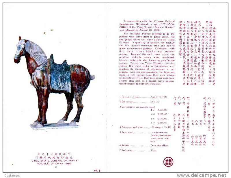 China/Formosa/Taiwan 1980 Yv1288-91**  7 Euro. T\´ang Dynasty Pottery Military Official, Chickens, Horse, Camel. Of. Car - Porcelana