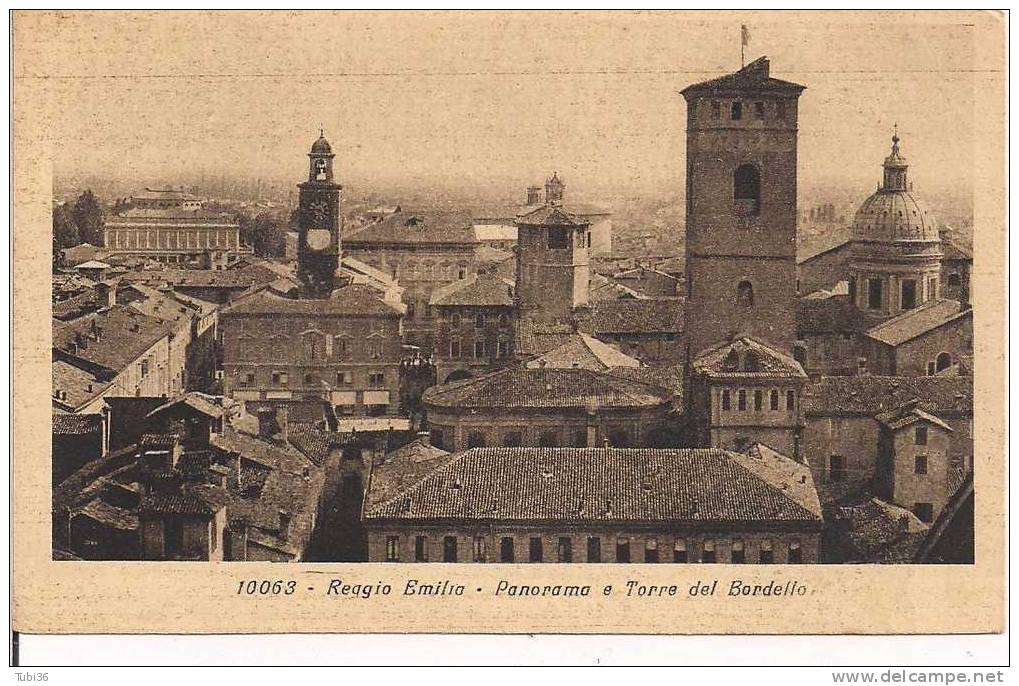 REGGIO EMILIA - PANORAMA E TORRE DEL BORDELLO - B/N VIAGGIATA  1930 - FORMATO PICCOLO  8,5 X 13,5. - Reggio Nell'Emilia