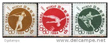 Japón 1961 Yvert 689-691 (** 11.50 Euro) Jabalina, Saltos Ornamentales, Lucha. - Summer 1964: Tokyo