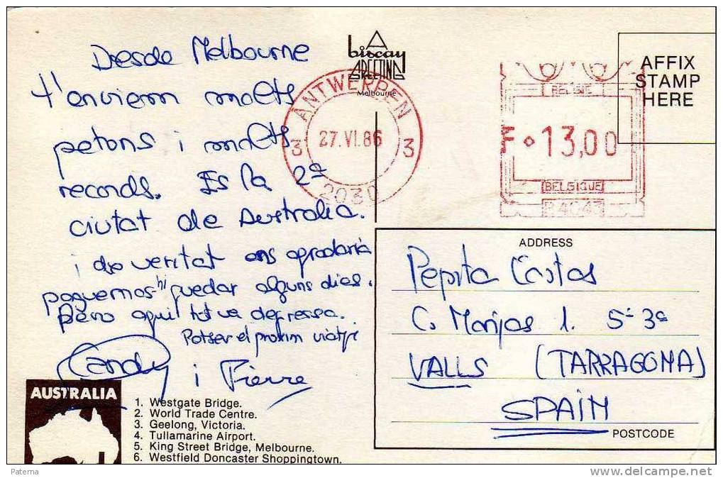 3513   Postal ANTWERPEN ( Belgica) 1986, Franqueo Mecánico, - Briefe U. Dokumente