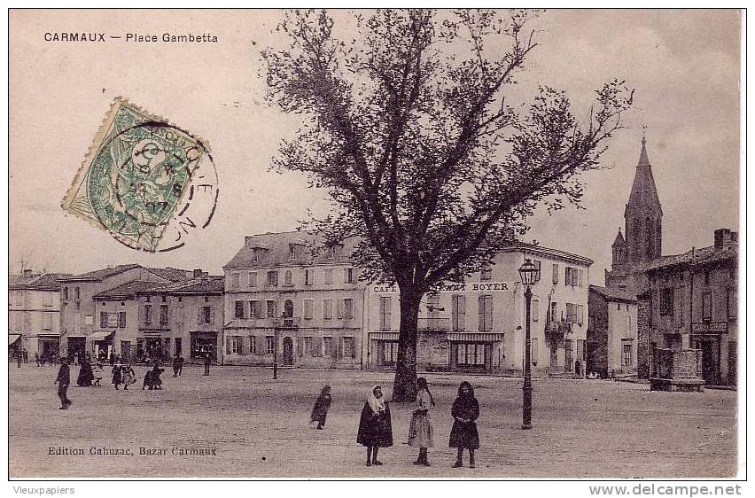 Belle Cpa CARMAUX , Animée , PLACE GAMBETTA CAFE BOYER = Achat Immédiat - Carmaux