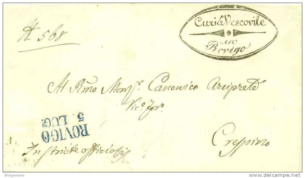 AC113 - LOMBARDO-VENETO Il RARO Annullo Di ROVIGO Azzurro 5 Luglio 1850 Splendida Lettera - Lombardije-Venetië