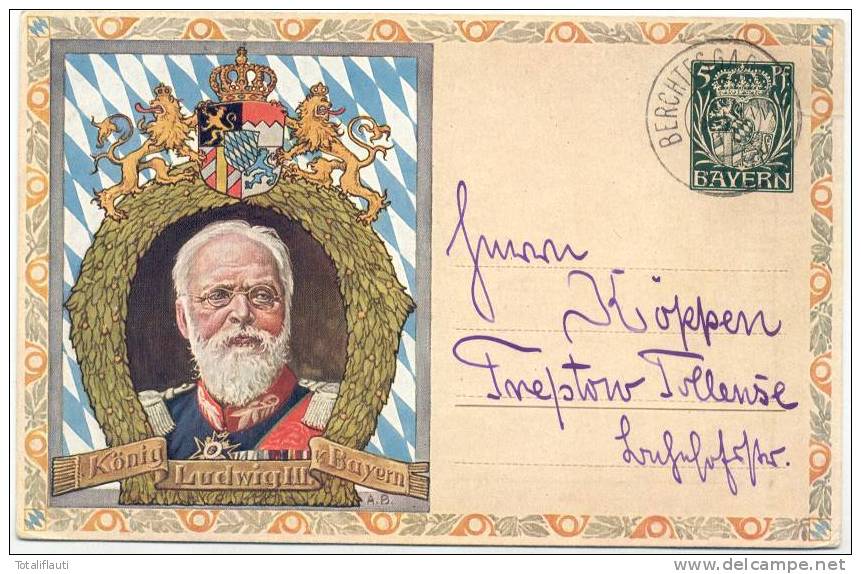 BAYERN 221 Privat Ganzsache König Ludwig III V Bayern Reiter Postillion BERCHTESGADEN 4.8.1917 Col Briefmarken  Wappen - Entiers Postaux