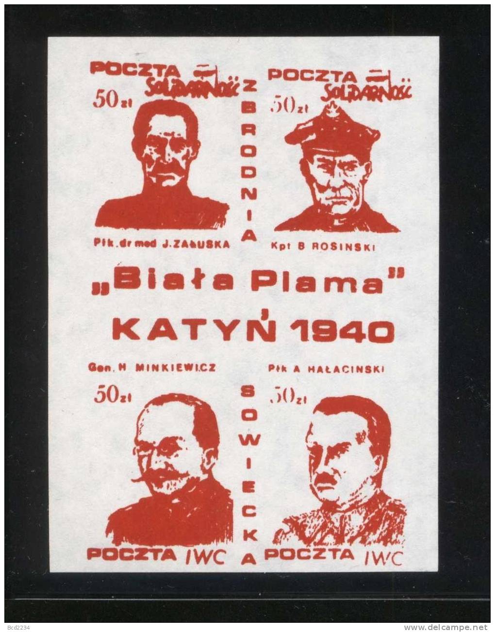 POLAND SOLIDARNOSC (POCZTA IWC) KATYN WHITE STAIN 1940 SPECIALISED COLLECTION  (SOLID0070/0211)) - Viñetas Solidarnosc