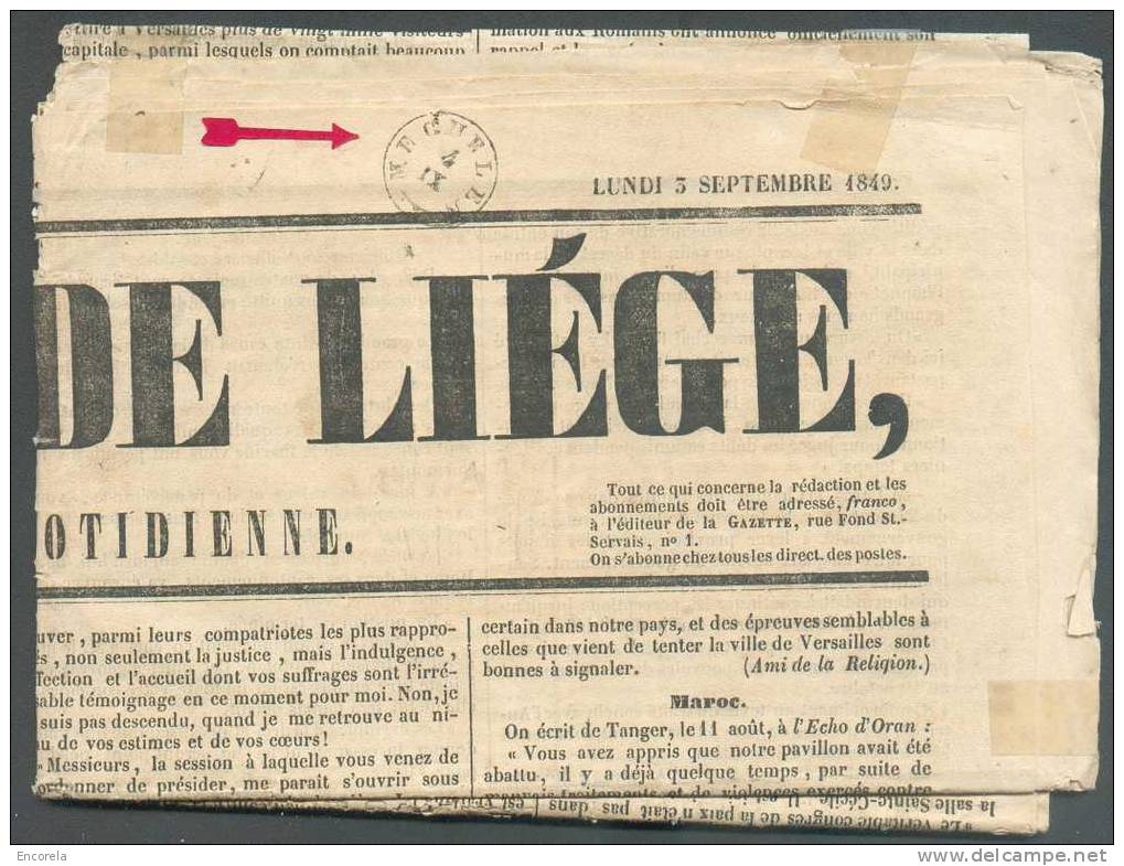 Journal Complet GAZETTE DE LIEGE Du Lundi 3 Septembre 1849 + Cachet Type 18 MECHELEN 4-IX. - 4771 - 1830-1849 (Belgique Indépendante)