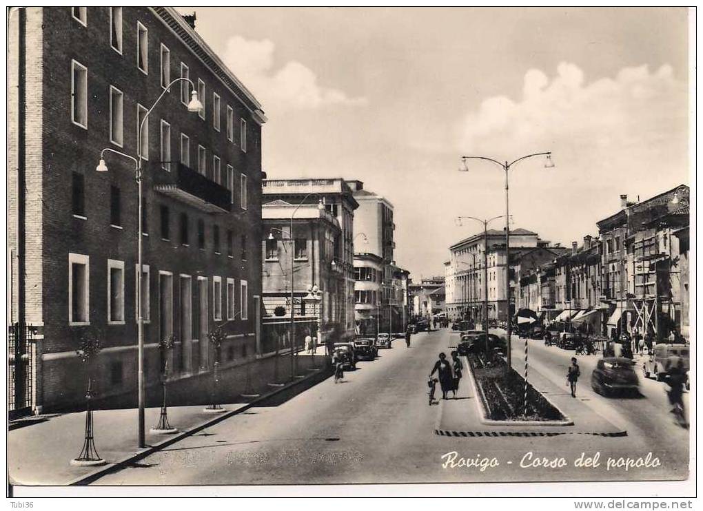 ROVIGO - CORSO DEL POPOLO - B/N VIAGGIATA  - ANIMATA E VETTURE D'EPOCA. - Rovigo