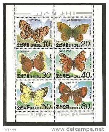 KorN Mi.Nr.3180-85/  KOREA - Schmetterlinge (butterfly, Mariposa, Papilion) 1991 *** - Corea Del Nord