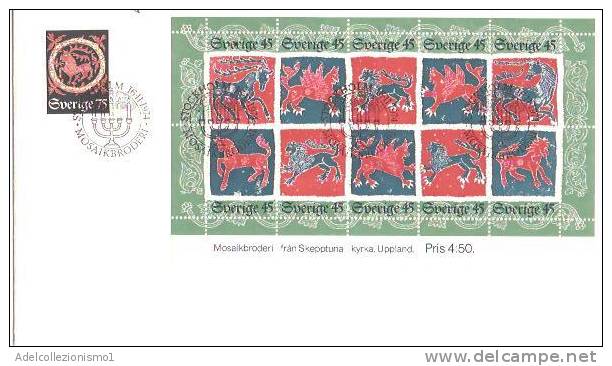 28659)lettera Svedese F.d.c. Mosaikbroderi Con 75 Sverige +foglio Celebrativo Di10x45 Sverige + Annullo - FDC