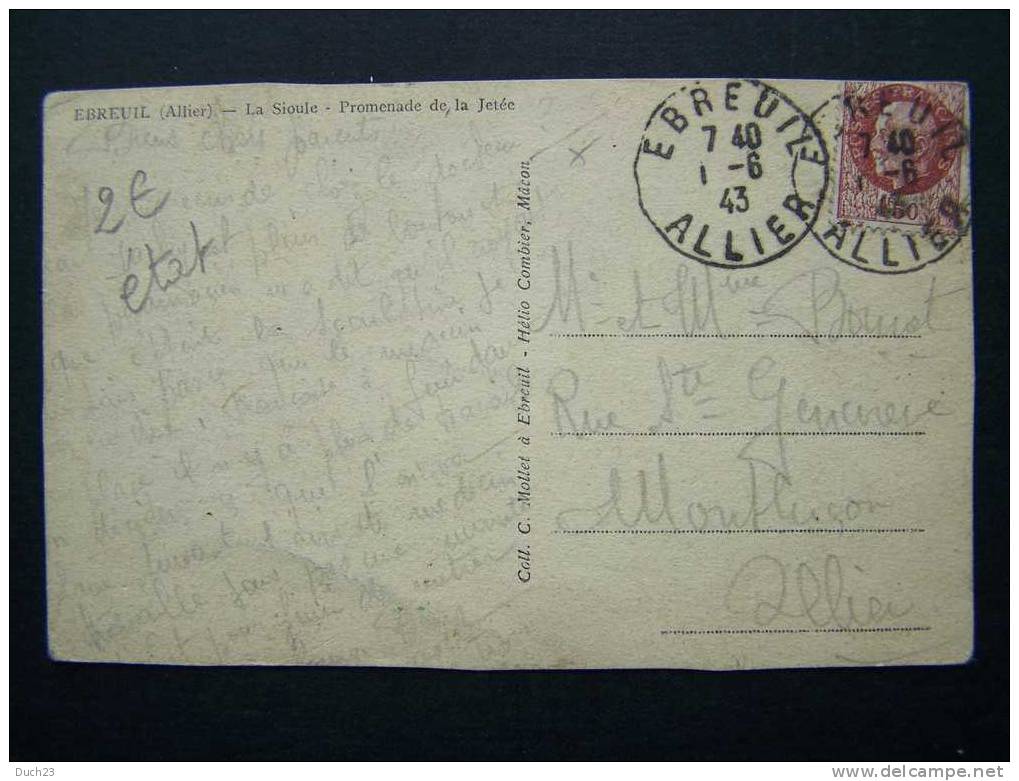 N°517 SUR CPA OBLITERE EBREUIL ALLIER TYPE A4 DU 1/06/1943 POUR MONTLUCON - Manual Postmarks